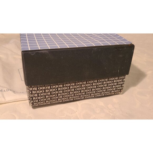 VINTAGE RODO Italy Black Satin Evening Clutch Rhinestone Crystal Clasp Minaudier - Picture 15 of 16